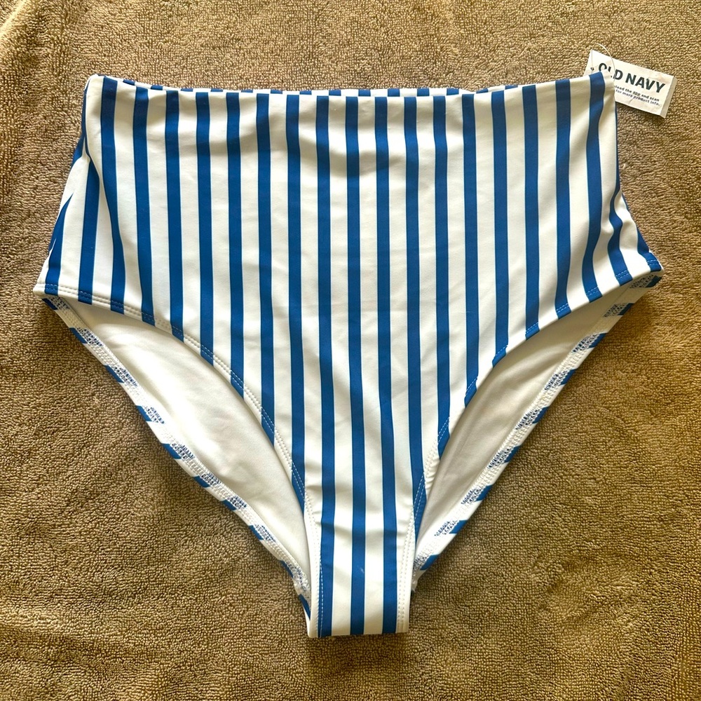 Old Navy | Blue Striped High Waisted Bikini Bottom size Medium